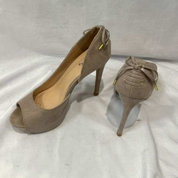 Qupid mocha tan lace up bow back 6” heels size 8 - Picture 3 of 5